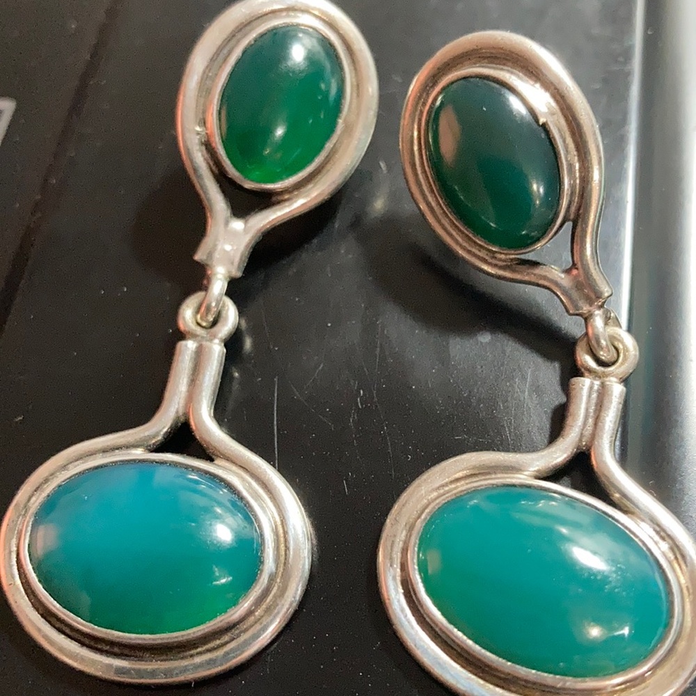 Taxco Green Stone Drop Earrings